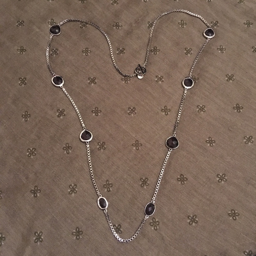 Vintage Rhinestone Silver Tone Long Chain Toggle Sweater Necklace